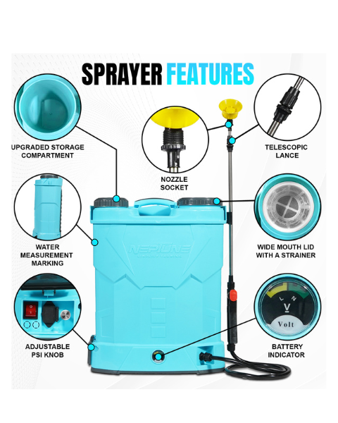 Neptune Model-12 Knapsack Battery Sprayer 12V 8Amp, 20L Tank, Telescopic Lance with 4 Nozzles