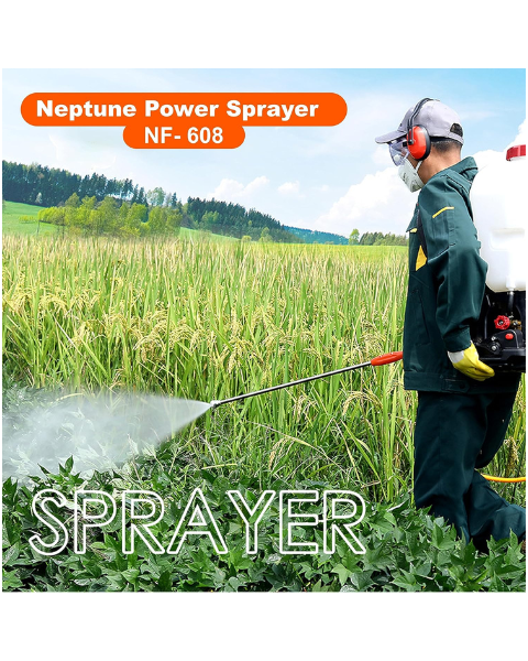 Neptune Model-608 Knapsack Power Sprayer, 2-Stroke 26CC Petrol Engine, 16L Tank, 2 Types Spray Guns Included