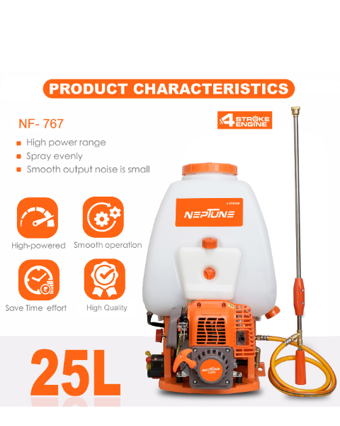 Neptune Model-767 4-Stroke Knapsack Power Sprayer | 31CC Petrol Engine | 25-Litre Tank Capacity
