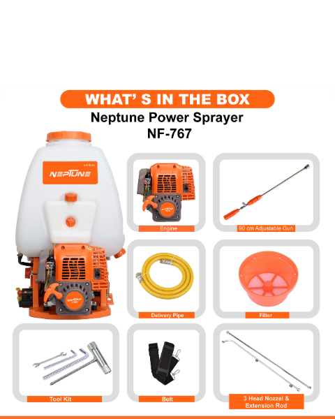 Neptune Model-767 4-Stroke Knapsack Power Sprayer | 31CC Petrol Engine | 25-Litre Tank Capacity