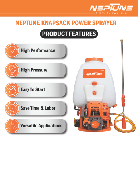 Neptune Model-767 4-Stroke Knapsack Power Sprayer | 31CC Petrol Engine | 25-Litre Tank Capacity