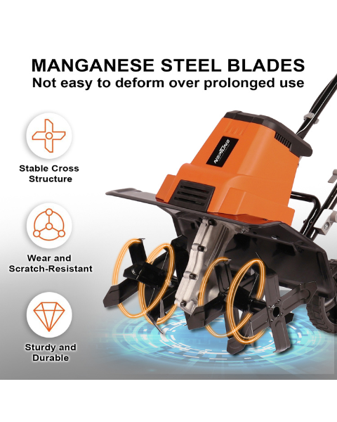 Neptune NC-41E 1500 W Electric Portable Mini Garden Tiller Cultivator, Weeder with 6 Blades