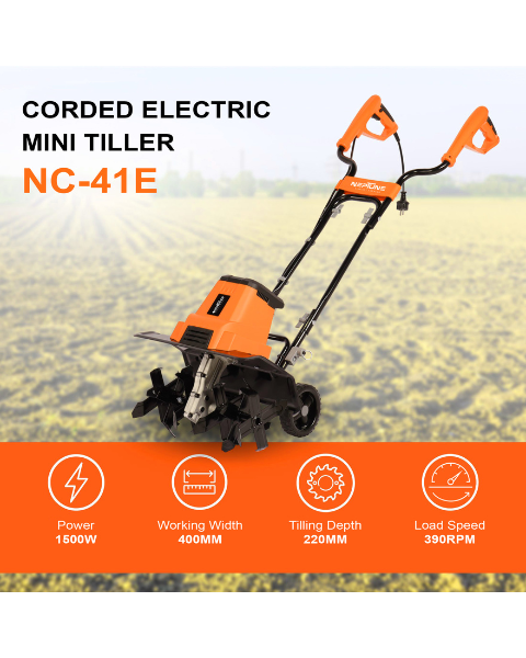 Neptune NC-41E 1500 W Electric Portable Mini Garden Tiller Cultivator, Weeder with 6 Blades