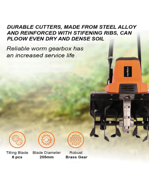 Neptune NC-41E 1500 W Electric Portable Mini Garden Tiller Cultivator, Weeder with 6 Blades