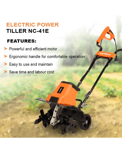 Neptune NC-41E 1500 W Electric Portable Mini Garden Tiller Cultivator, Weeder with 6 Blades