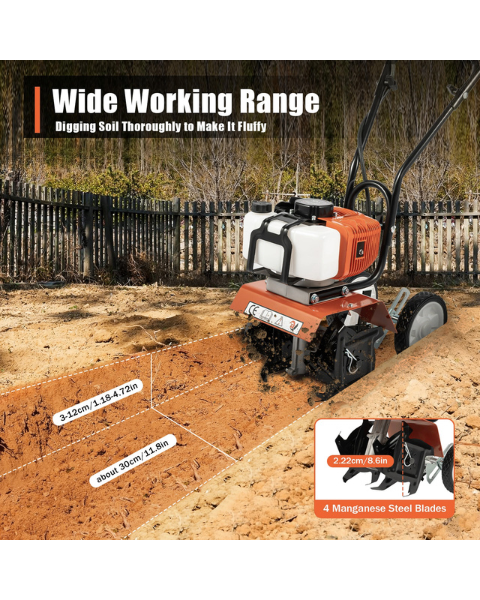 Neptune NC-52B 52CC Mini Cultivator | 2-Stroke Petrol Rotavator | High Carbon Steel Blades
