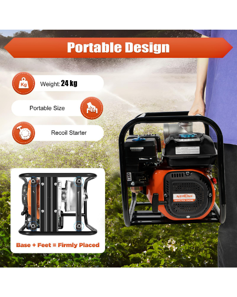 Neptune NPP-30 Portable Water Pump | 6.5HP, Heavy 4 Stroke 196CC Petrol Engine Powerful 3600RPM