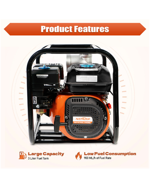 Neptune NPP-30 Portable Water Pump | 6.5HP, Heavy 4 Stroke 196CC Petrol Engine Powerful 3600RPM