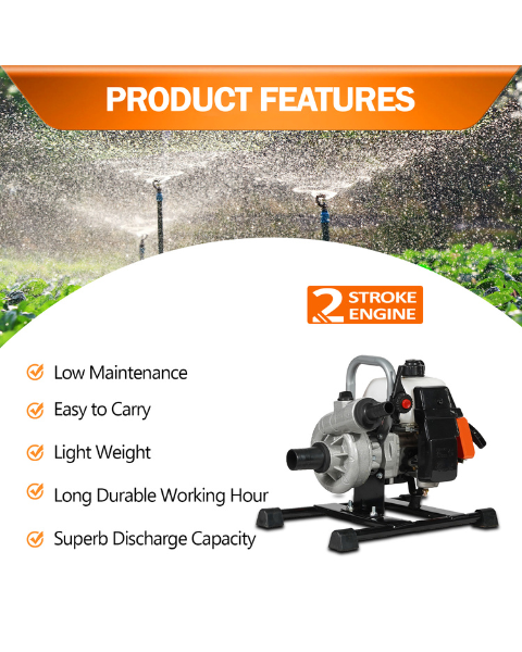 Neptune NWP-520 2 Stroke 3.81 cm (1.5-inch) Portable Water Pump Petrol Engine | 1.45 KW High Power With 40.2 CC Advanced Technology