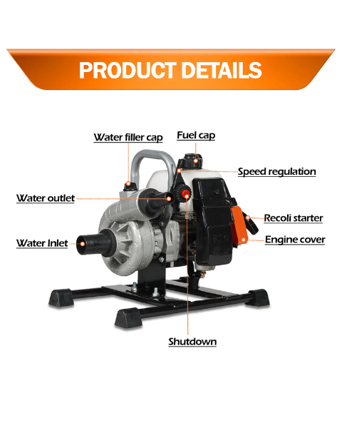 Neptune NWP-520 2 Stroke 3.81 cm (1.5-inch) Portable Water Pump Petrol Engine | 1.45 KW High Power With 40.2 CC Advanced Technology