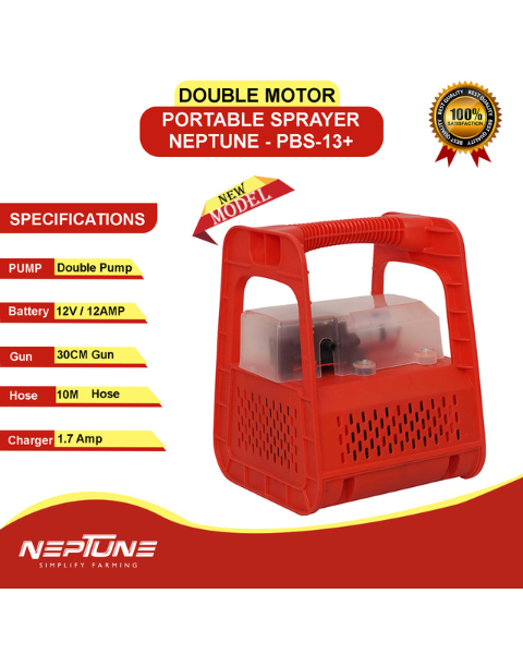 Neptune PBS-13 Plus Portable Double Motor Battery Sprayer 12 V x 12 Amp | 15m Hose & High Pressure Spray Gun up to 25 Ft Spray