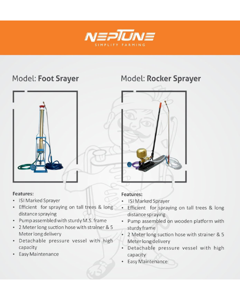 Neptune Portable Foot Sprayer Detachable Pressure Vessel With High Capacity Suitable For Field Crops, Orchard, Coconut & Tall Trees