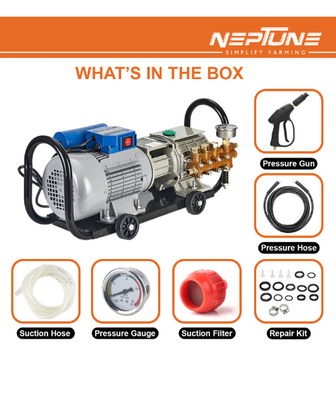 Neptune Simplify Farming PW-280 Electric Portable High Pressure Washer | Powerful 1600W, Flow Rate 10L/Min