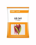 BASF Nunhems US 341 F1 Hybrid chili pepper seed packet featuring red and green peppers on an orange and white background.