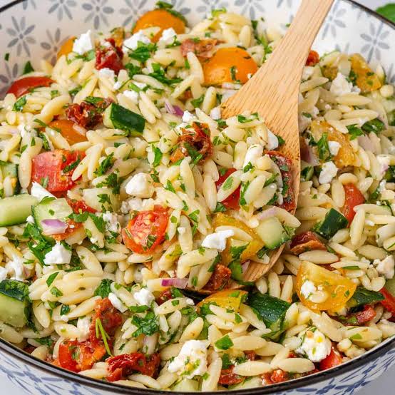 Orzo Salad: Roasted Peppers, Tomatoes, Spinach, Feta, Kallamata Olives and Vinaigrette
