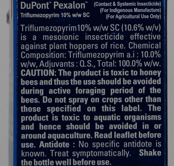 Product label showing information like caution, antidote, and usage