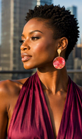 Pink & Gold Artisan Round Statement Earrings