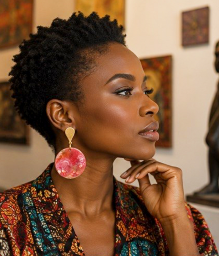 Pink & Gold Artisan Round Statement Earrings