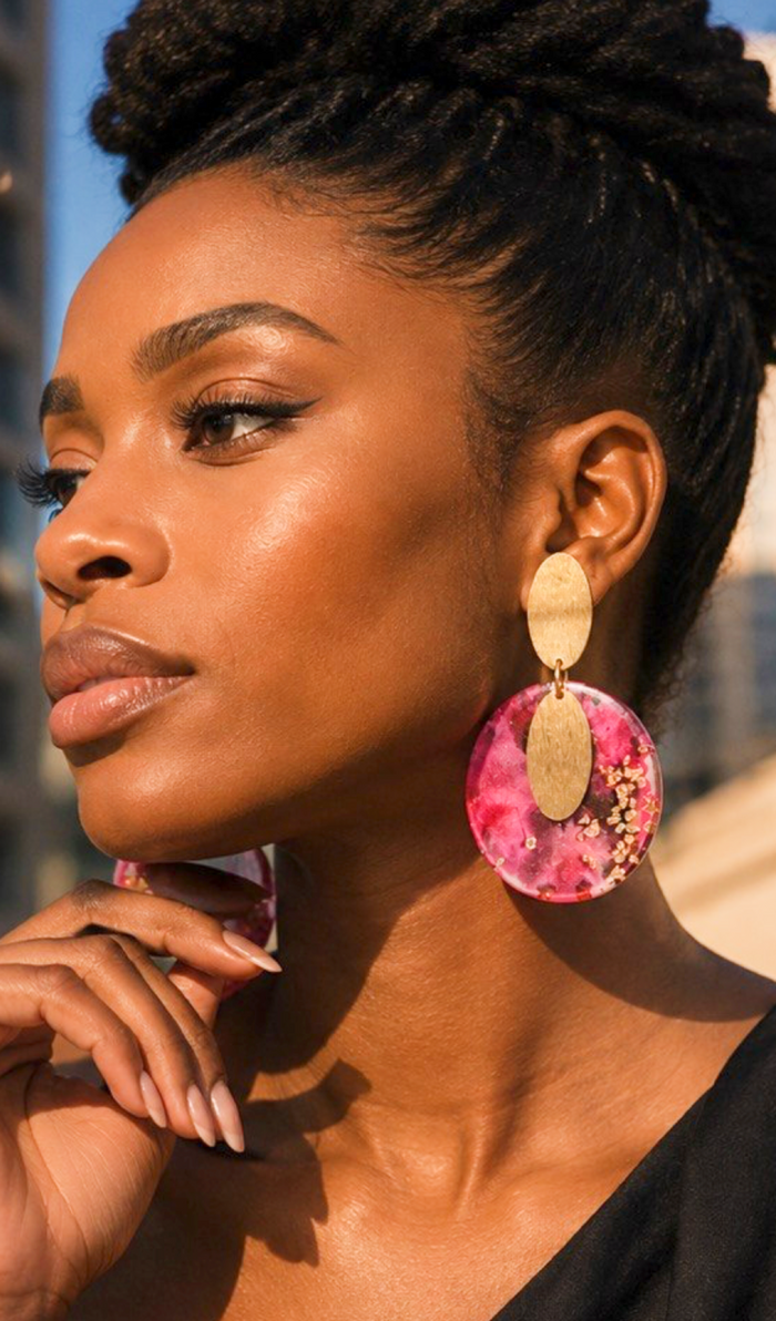Pink & Gold Artisan Statement Clip-On Earrings