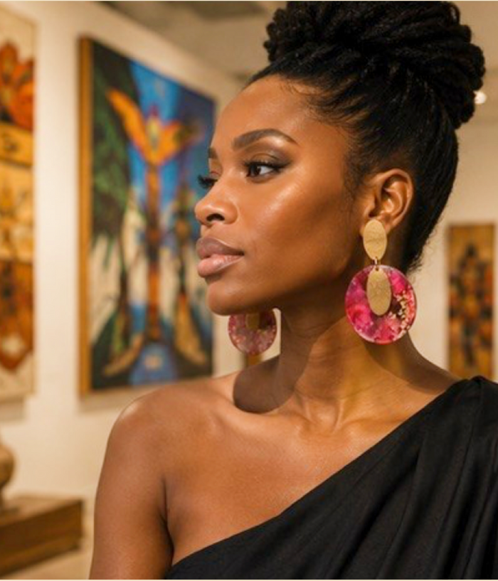 Pink & Gold Artisan Statement Clip-On Earrings