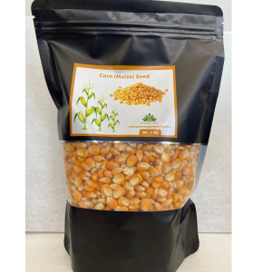1 kg Corn (Maize) Seed packet in a black stand-up pouch with a transparent window showing yellow corn kernels
