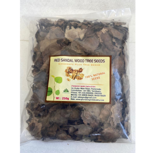 A clear plastic bag filled with 250g of natural Red Sandalwood tree seeds packaged by Pioneer Agro Industry.
