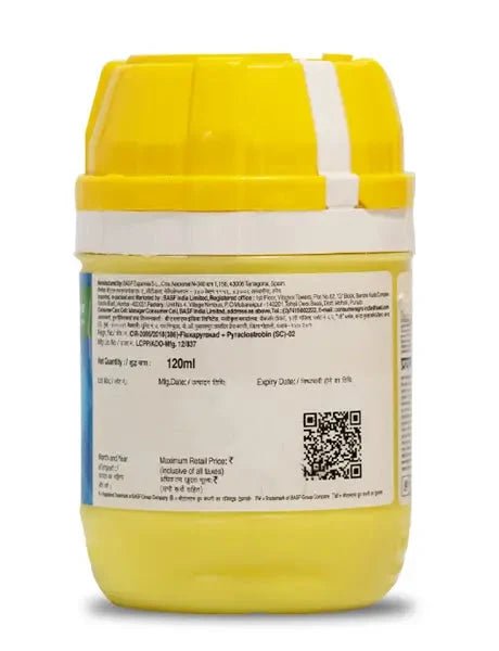 BASF Priaxor fungicides bottle label showing general information and net weight details