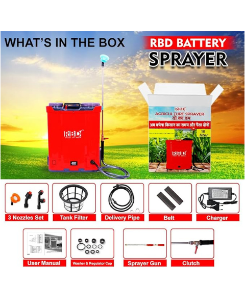 RBD 18L Battery Sprayer – 12V 8Ah Battery with Single Motor & 3 Nozzles