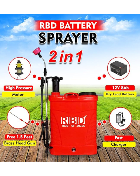 RBD 20L 2-in-1 Battery Sprayer | Manual & Battery Use, 12V 8Ah Battery & 3 Nozzles for Farming