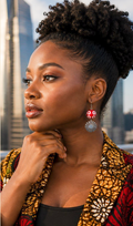 Red Beaded Sunburst Artisan Drop Earrings