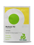 Rijk Zwaan Multistar RZ F1-Hybrid mini cucumber seed packet with green and yellow graphics, labeled "1.000 Seeds" and "Sharing a healthy future.