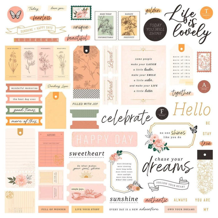 Rosie's Studio Golden Afternoon Cardstock Diecut Ephemera - Sentiments