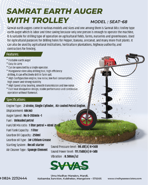 SVVAS Samrat Earth Auger With Foldable Trolley With 8Inch Bit 68Cc (Seat68)