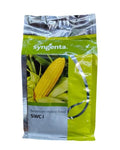 Syngenta SWC 1 Sweetcorn Hybrid Seed packaging featuring a bright yellow corn cob on a green and silver foil bag.