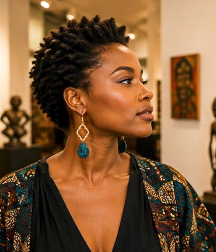 Teal & Gold Geometric Artisan Drop Earrings