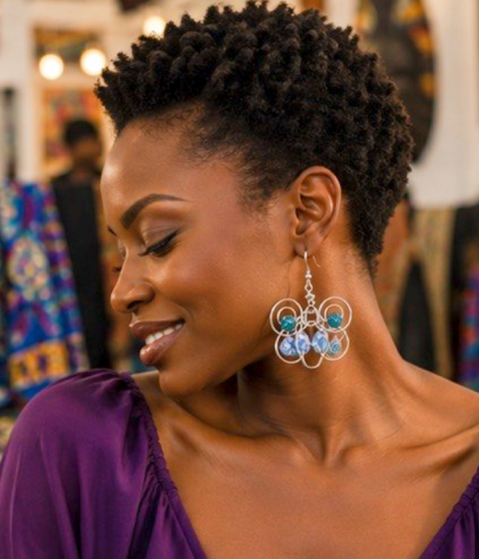 Turquoise Beaded Sculptural Wire Statement Earrings