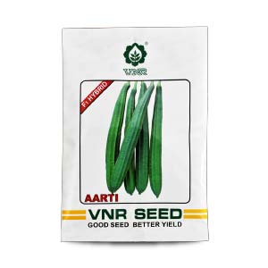 VNR Seed Aarti F1 Hybrid ridge gourd seed packet. White packaging featuring long, ribbed green gourds and the slogan "Good Seed Better Yield.
