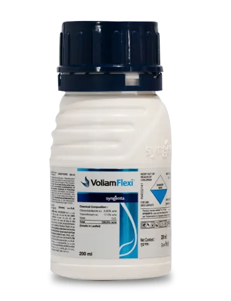 Syngenta Voliam Flexi Insecticide bottle contains Chlorantraniliprole 8.80% + Thiamethoxam 17.50% w/w SC.