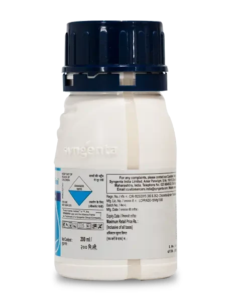 Label on Voliam Flexi Insecticide bottle showing general information details and manufacturer details, and is 200ml in size.