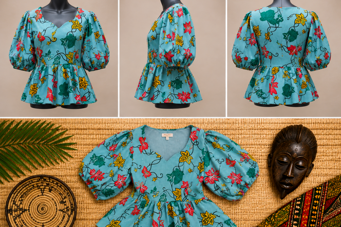 Women’s African Print Floral Peplum Top