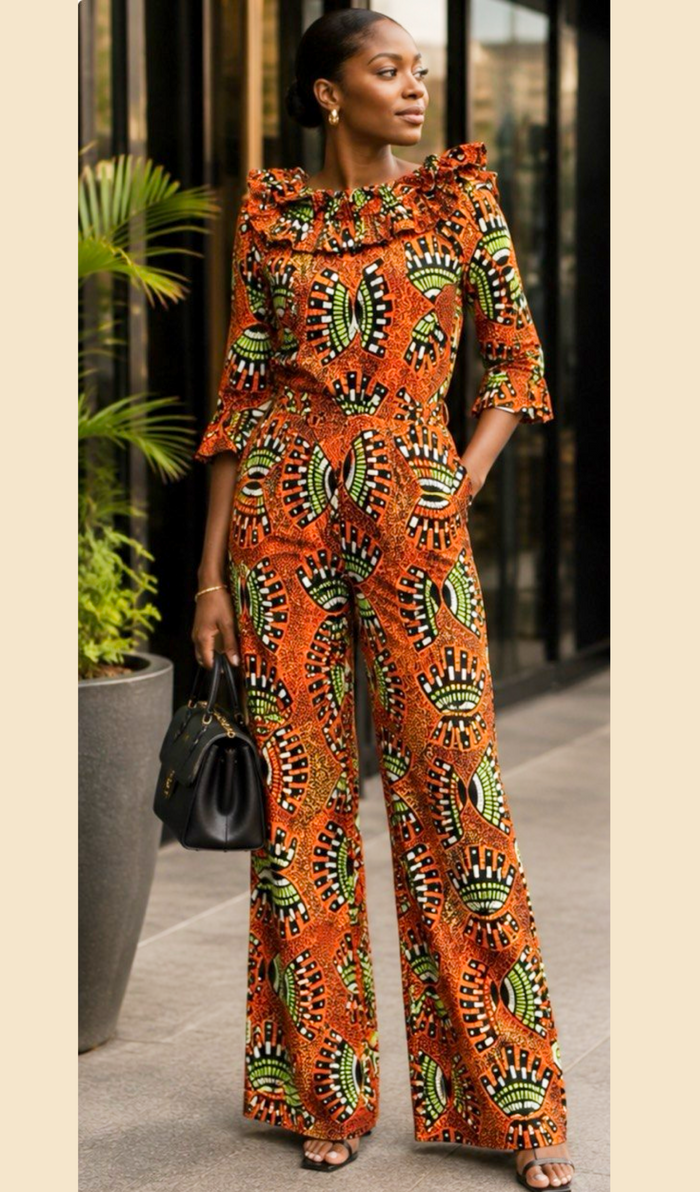 Women’s African Print Off-Shoulder Wide-Leg Jumpsuit