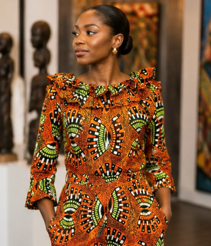 Women’s African Print Off-Shoulder Wide-Leg Jumpsuit