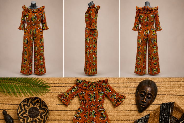 Women’s African Print Off-Shoulder Wide-Leg Jumpsuit