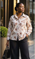 Women’s Cream & Rust African Print Long-Sleeve Shirt