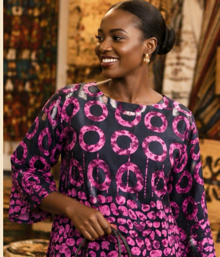 Women’s Pink & Black African Print Bell-Sleeve Top