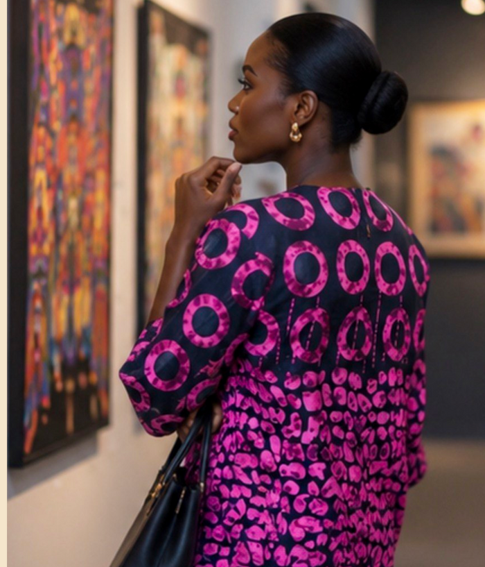 Women’s Pink & Black African Print Bell-Sleeve Top