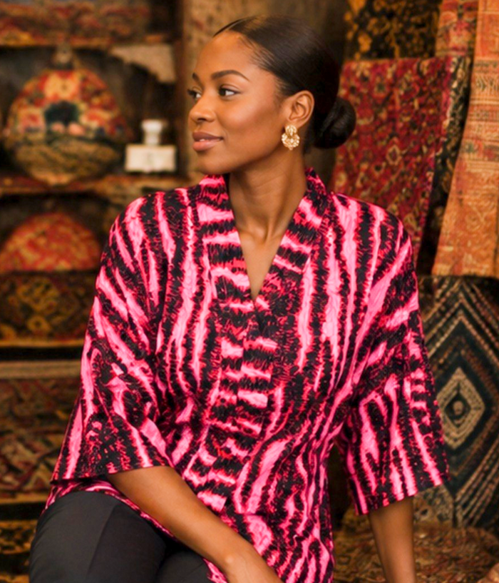 Women’s Pink & Black African Print Kimono-Style Top