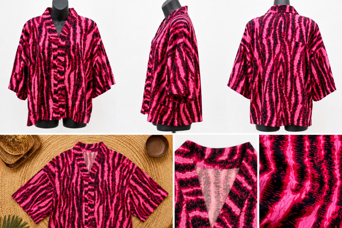 Women’s Pink & Black African Print Kimono-Style Top