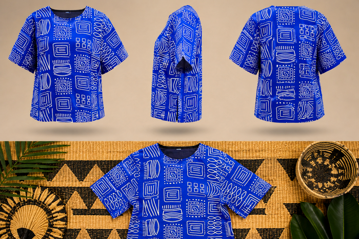 Women’s Royal Blue African Print Short-Sleeve Top