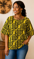 Women’s Yellow & Black African Print Short-Sleeve Top